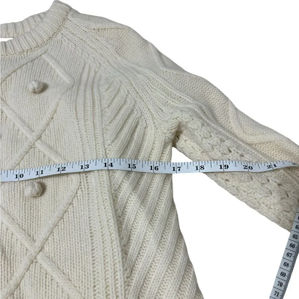 J.Crew Pom Pom Cable Knit Wool Sweater